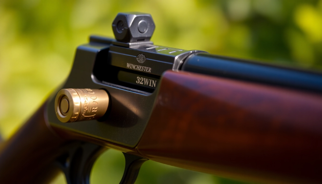 High-quality image showcasing a classic Winchester rifle loaded with 32WIN cartridges, emphasizing its vintage appeal and historical craftsmanship.
