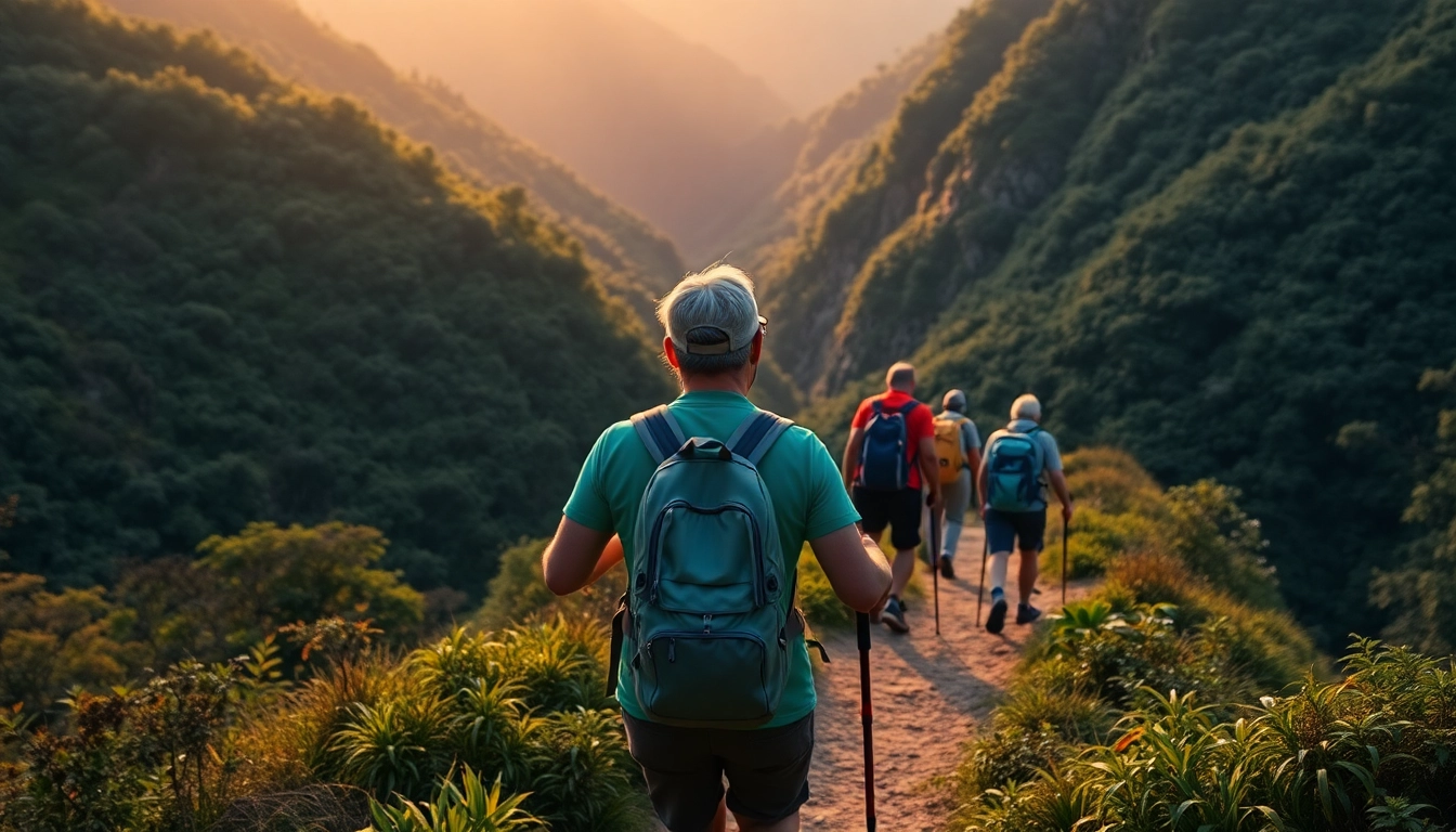 Guided trek through scenic mountain landscape showcasing a knowledgeable guide leading hikers across diverse terrain, emphasizing adventure and guidance.