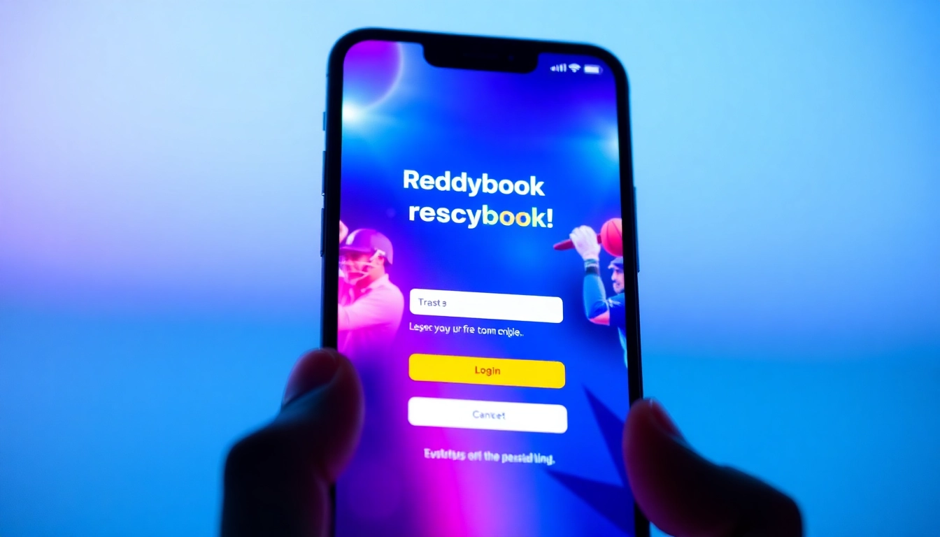 Secure Reddybook login screen on mobile app with sports icons, inspiring confidence for users accessing betting services.