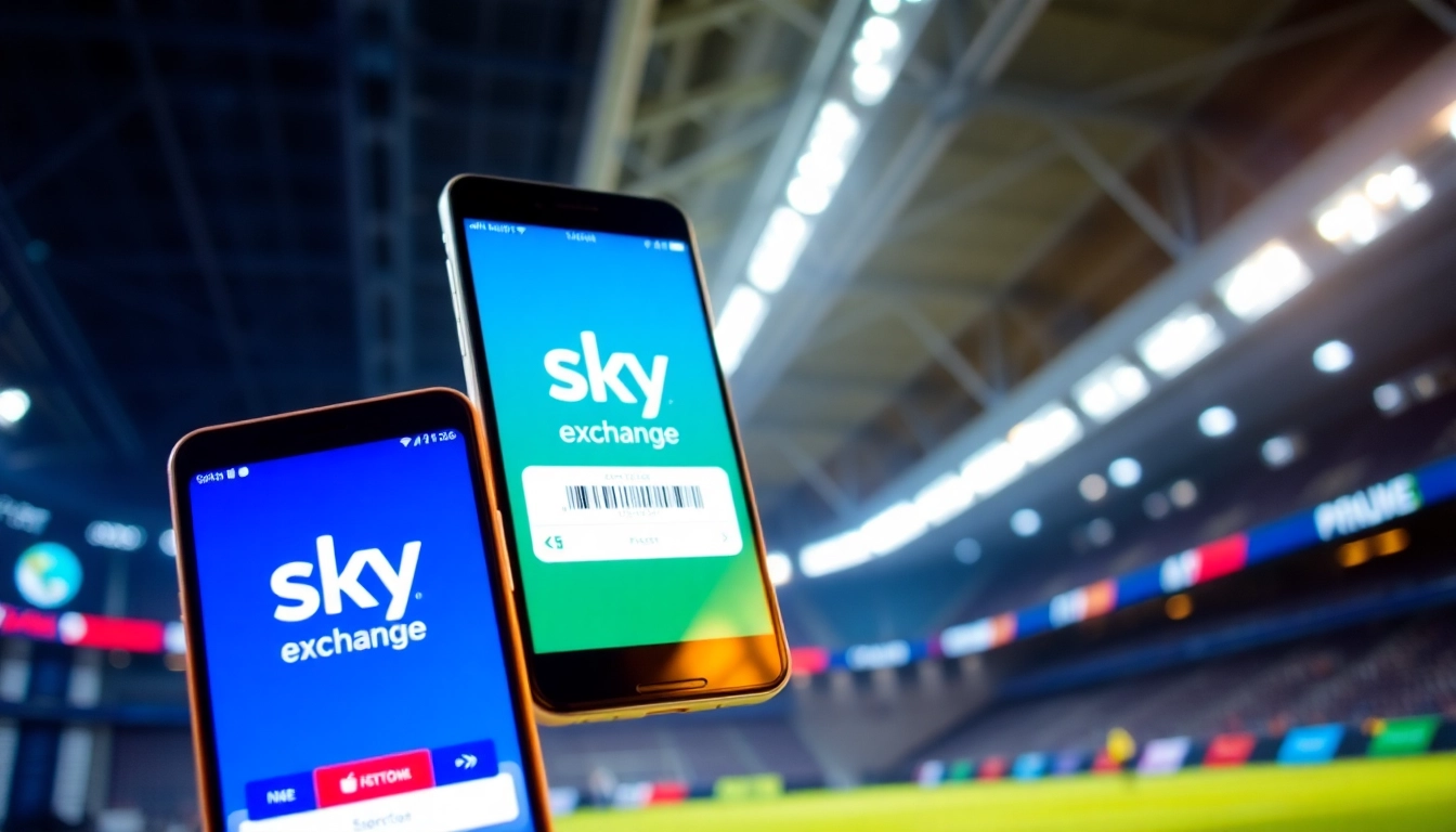 Create a compelling visual of a user accessing Sky Exchange Id on a mobile device for seamless betting, emphasizing entry and security.