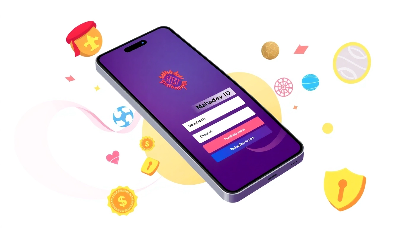 Mahadev ID login interface on a smartphone with betting icons, emphasizing security and accessibility for Indian users.
