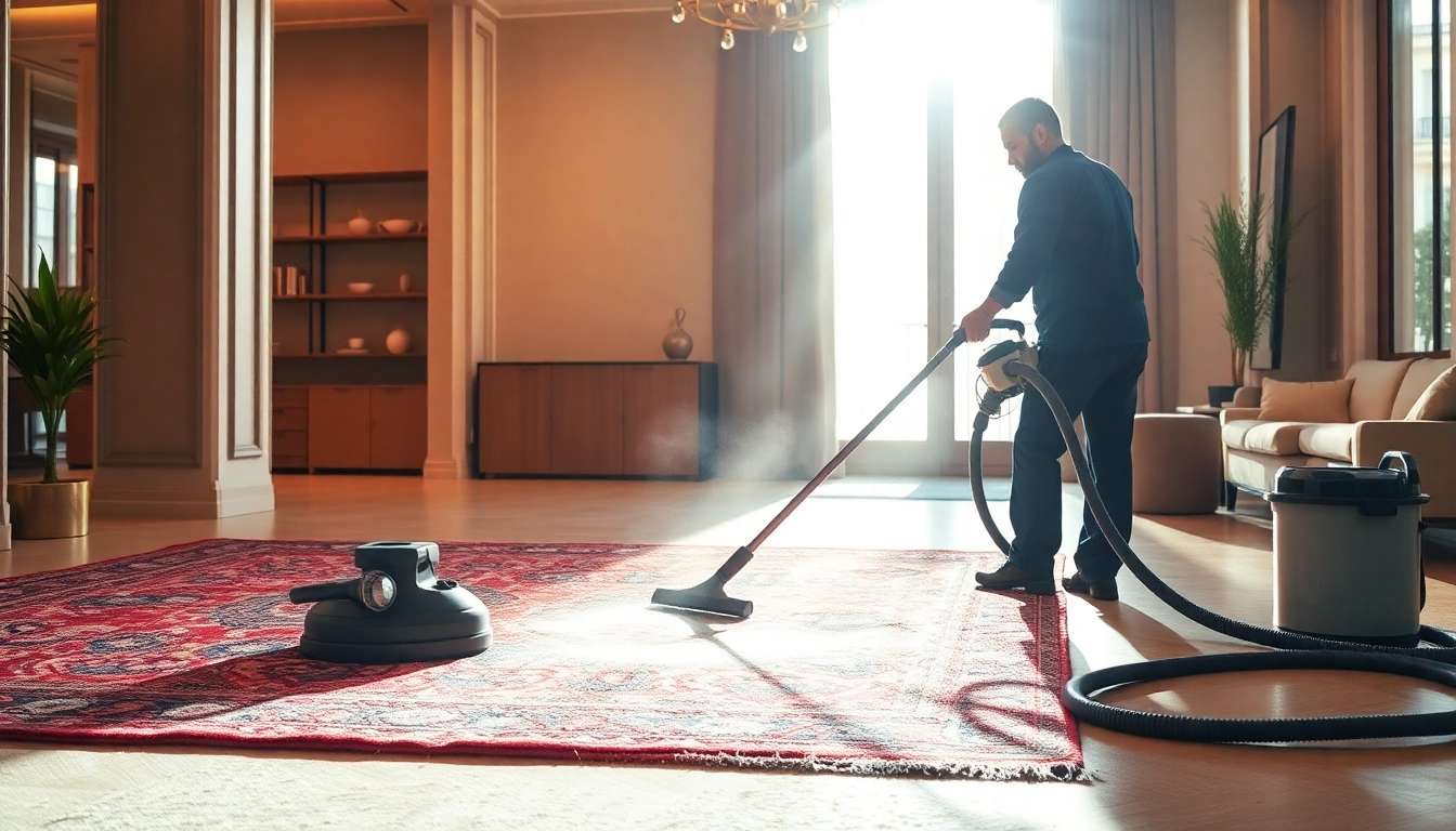 Expert team performing Lavaggio tappeto Milano on a traditional Persian rug with professional